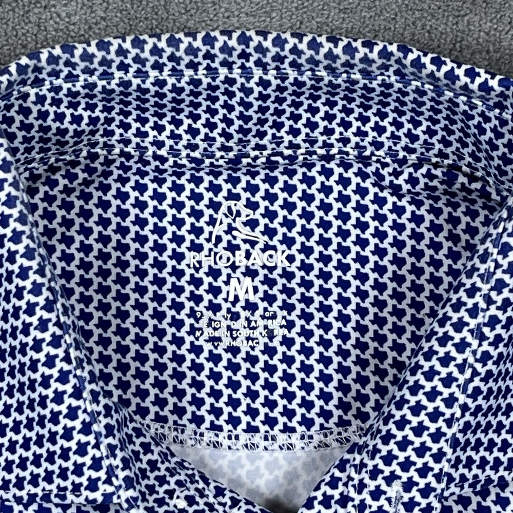 Rhoback Performance Polo Texas All Over Print Blue White Size Medium Golf Shirt - Picture 3 of 8